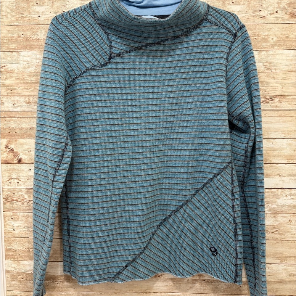 Mountain Hardware Serrana Women’s Wool Blend Sweater M Blue, grey, brown Stripe